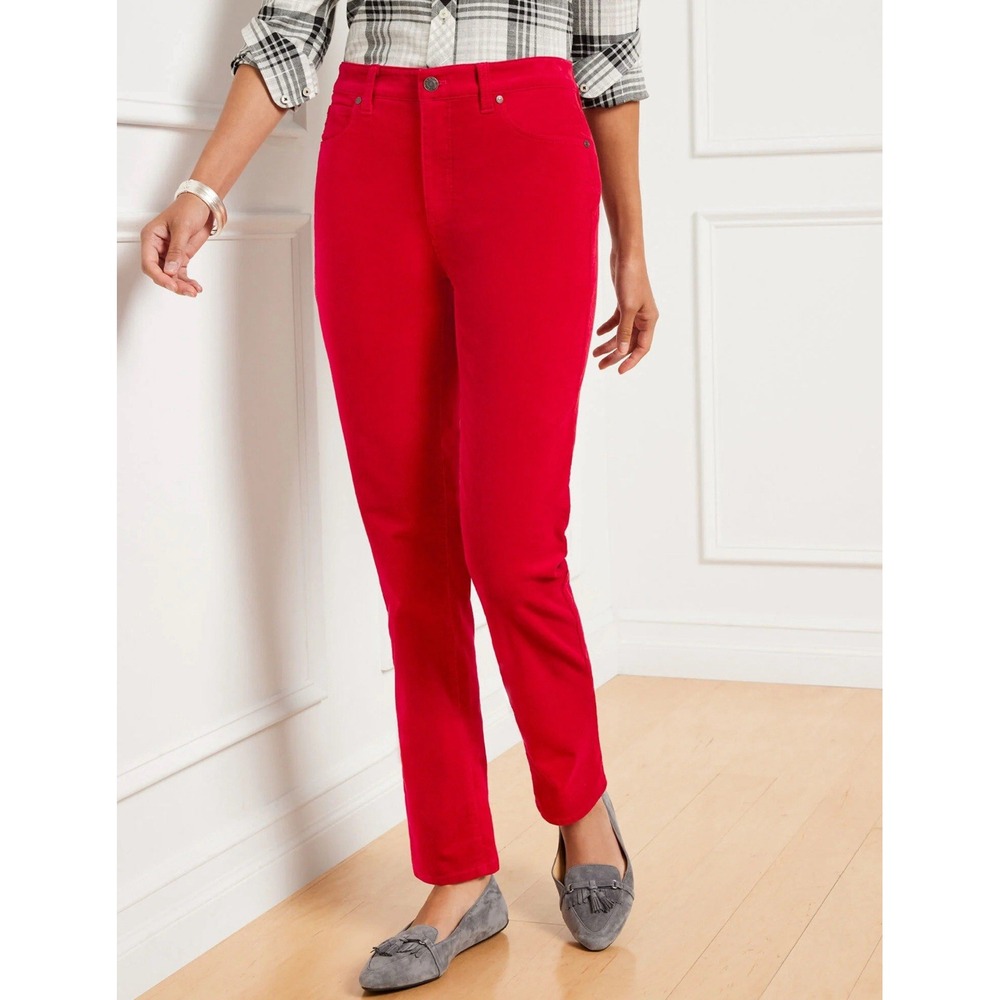 Talbots Women's Corduroy Stretch Straight Leg Red Pants Sz 10 (31x30) High Waist